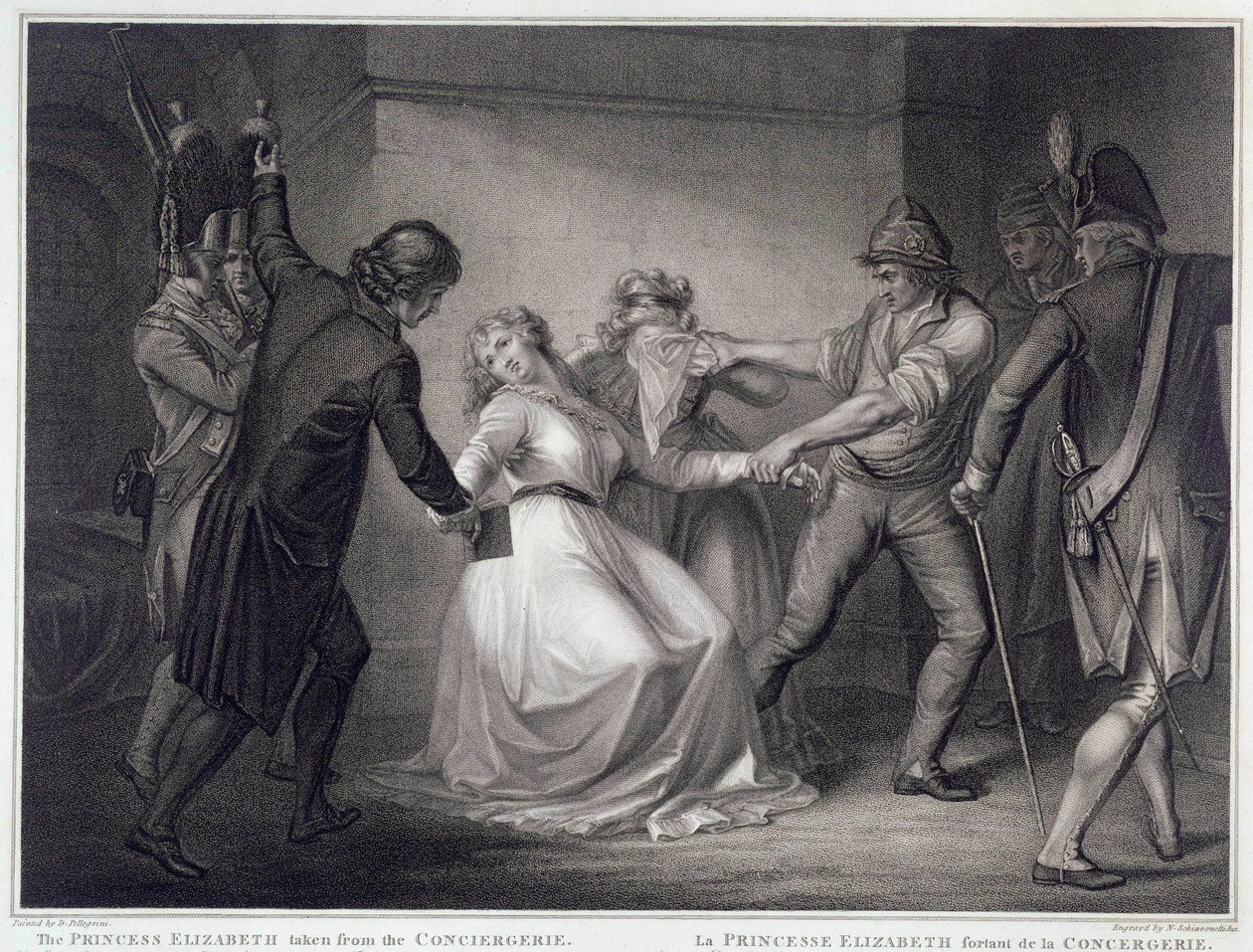 Fransız Devrimi: Fransa Kralı Louis XVI Elisabeth'in (1764-1794) kız kardeşi, 10/05/1794 tarihinde Concierge hapishanesinden serbest bırakıldı. Niccolo Schiavonetti (1813 öldü) tarafından gravür Paris, Musee Carnavalet by Nicolo Schiavonetti
