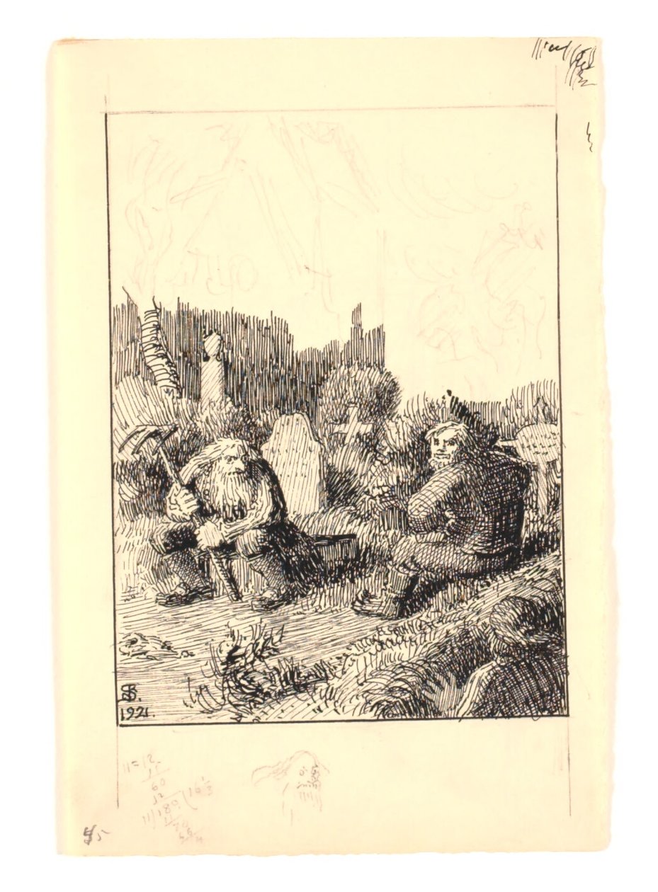 "Strandvarslet og kirkegrimen" için çizim by Niels Skovgaard