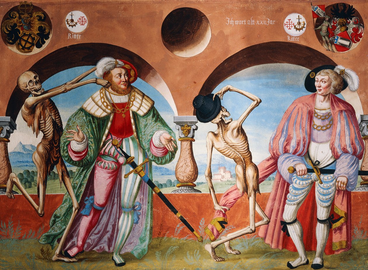 Albrecht Kauw tarafından Ölüm Dansı döngüsünden Ölüm, Dük ve Kont by Niklaus Manuel