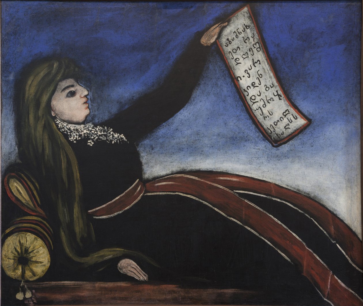 Femme georgienne sur un kanepe - Pirosmani (Pirosmanashvili), Niko (1862-1918) için bir kanepede Gürcü kadın. Muşamba üzerine yağlı boya, ebat : 99x106 by Niko Pirosmanashvili
