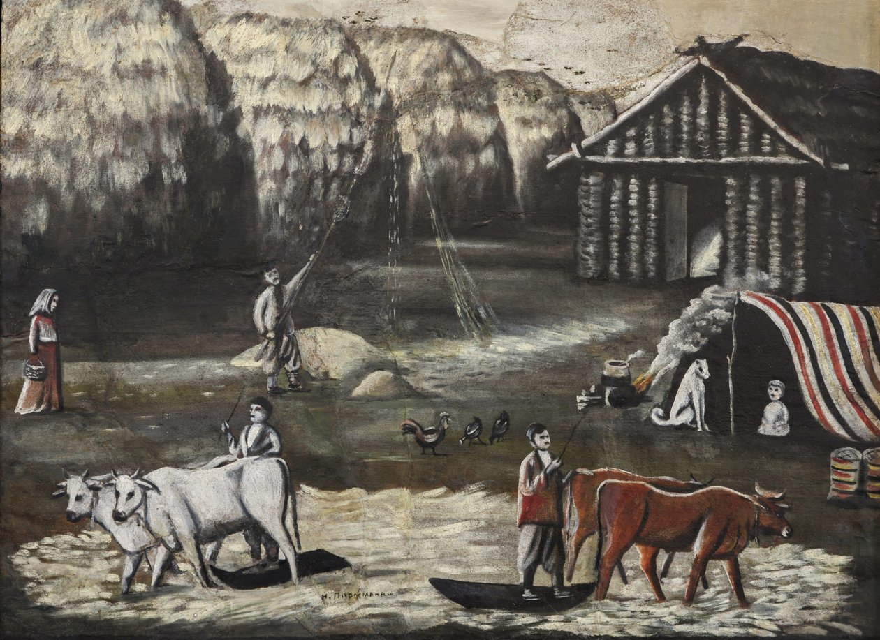 Harman Yard. Akşam (arazi de battage, le soir) par Pirosmani (Pirosmanashvili), Niko (1862-1918). Karton üzeri yağlı boya, ebat : 77x106 by Niko Pirosmanashvili
