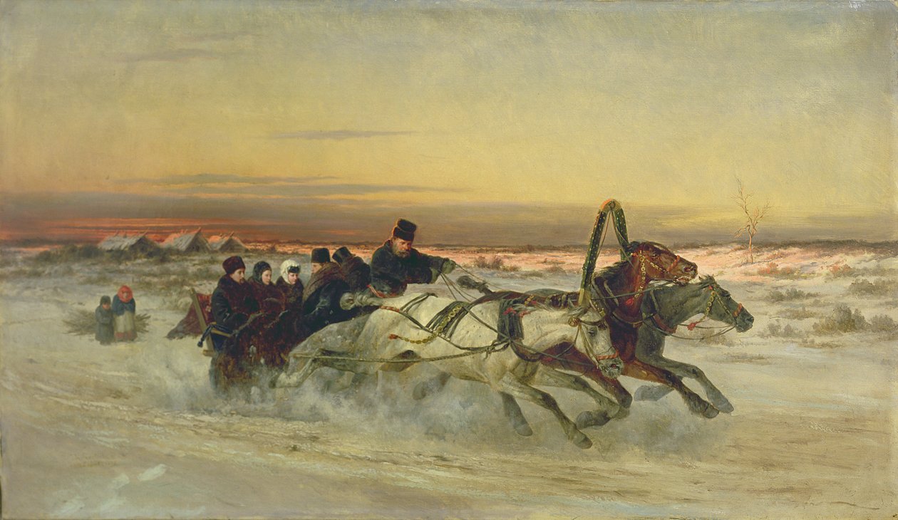 Şafakta Dörtnala Bir Kış Troykası by Nikolai Egorevich Sverchkov