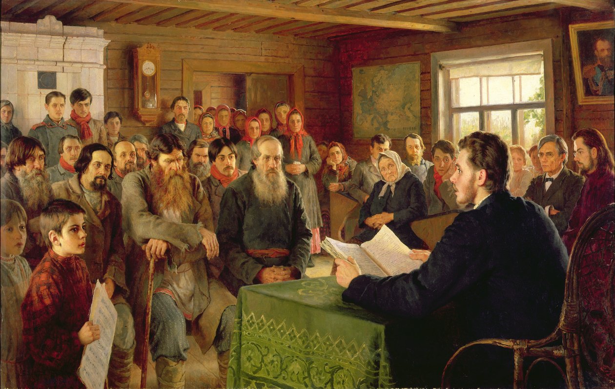 Bir Köy Okulunda Pazar Okuması, 1895 by Nikolai Petrovich Bogdanov Belsky