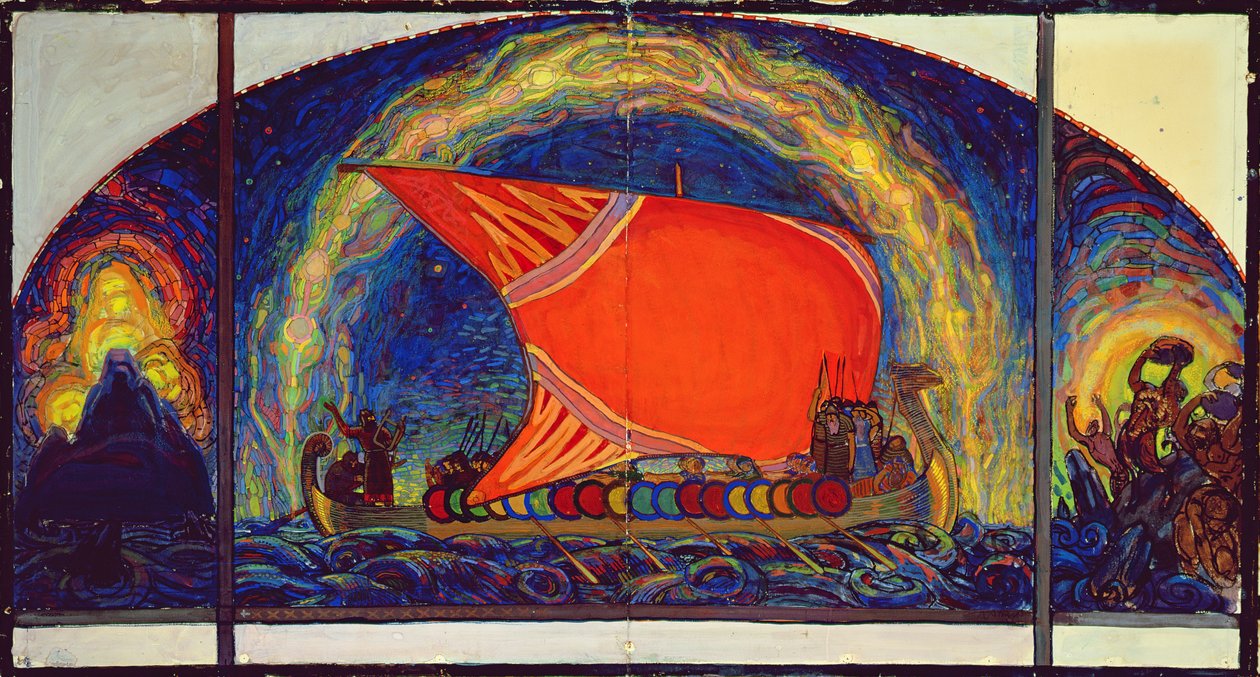 Kalevipoegs Yelkenli `Uçak, 1910 (kağıt üzerinde tempera ve pastel boya) by Nikolai Triik