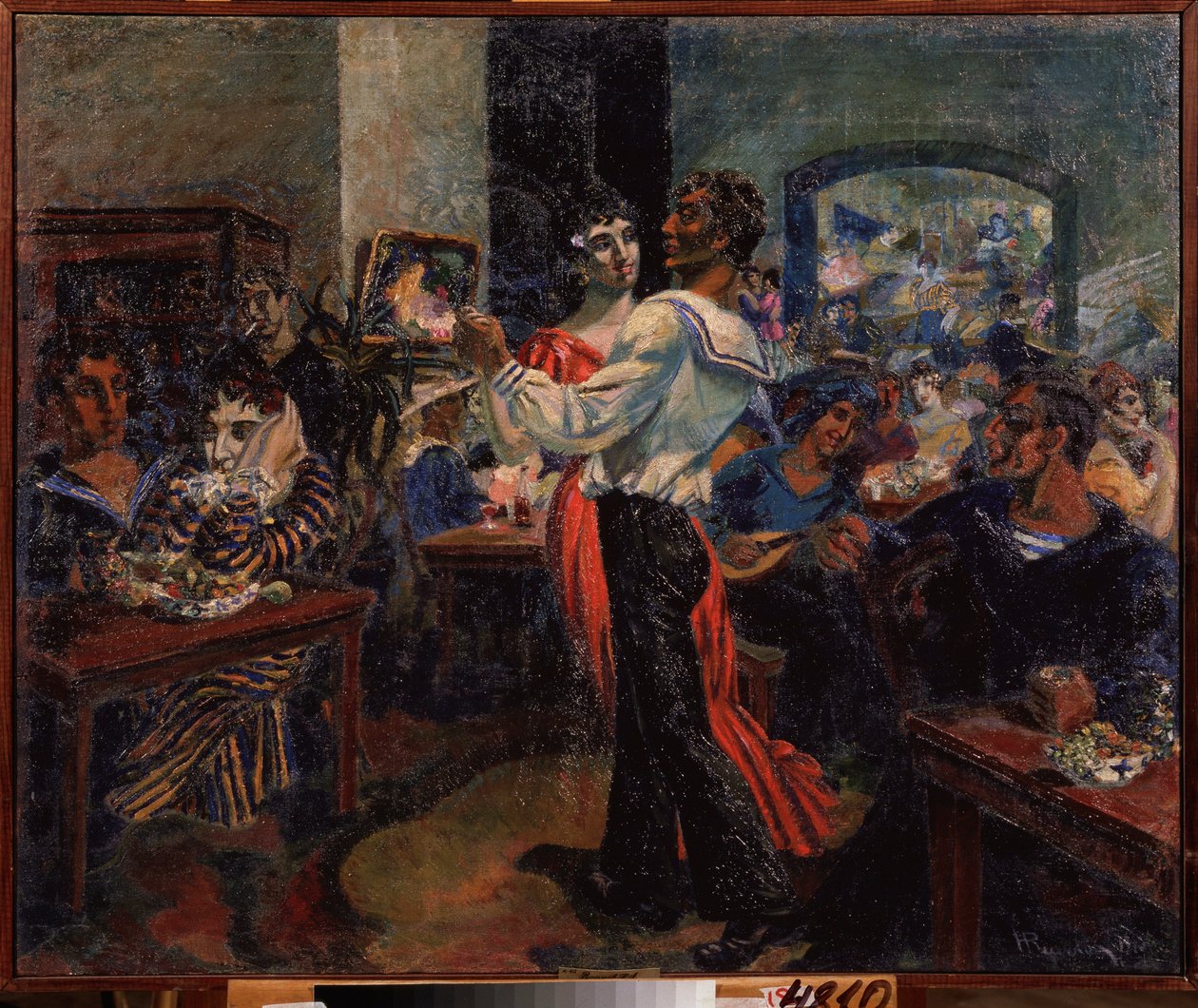 Bir denizci barı. Nikolai Afanasyevich Rusakov (1888-1941), sac üzerine yağlı boya by Nikolai Afanasyevich Rusakov