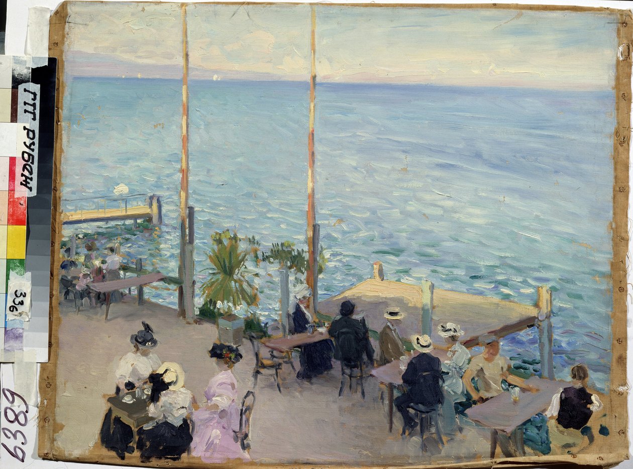 Cenevre Gölü, Cenevre (İsviçre), kafe. (Cenevre Gölü. Kafe). Ressam Nikolai Alexandrovich Klodt (1865-1918), tuval üzerine yağlı boya by Nikolai Alexandrovich Klodt