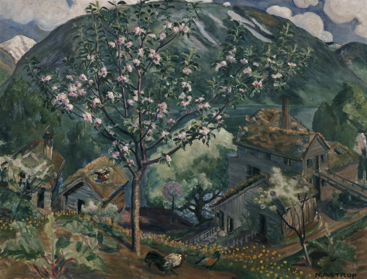 Çiçek açmış elma ağacı (tuval üzerine yağlı boya) by Nikolai Astrup