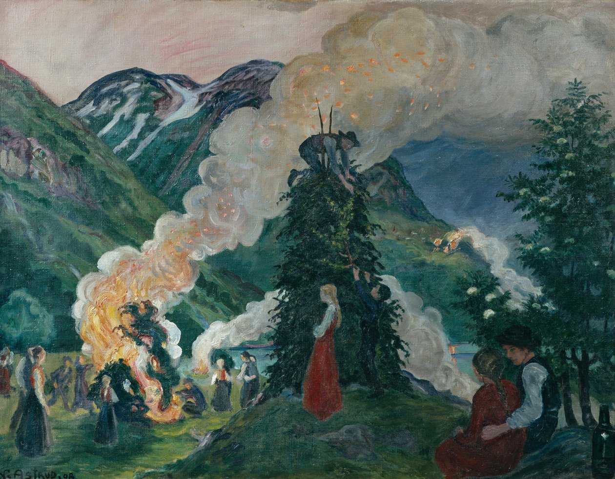 Büyük yaz ortası ateşini inşa etmek by Nikolai Astrup