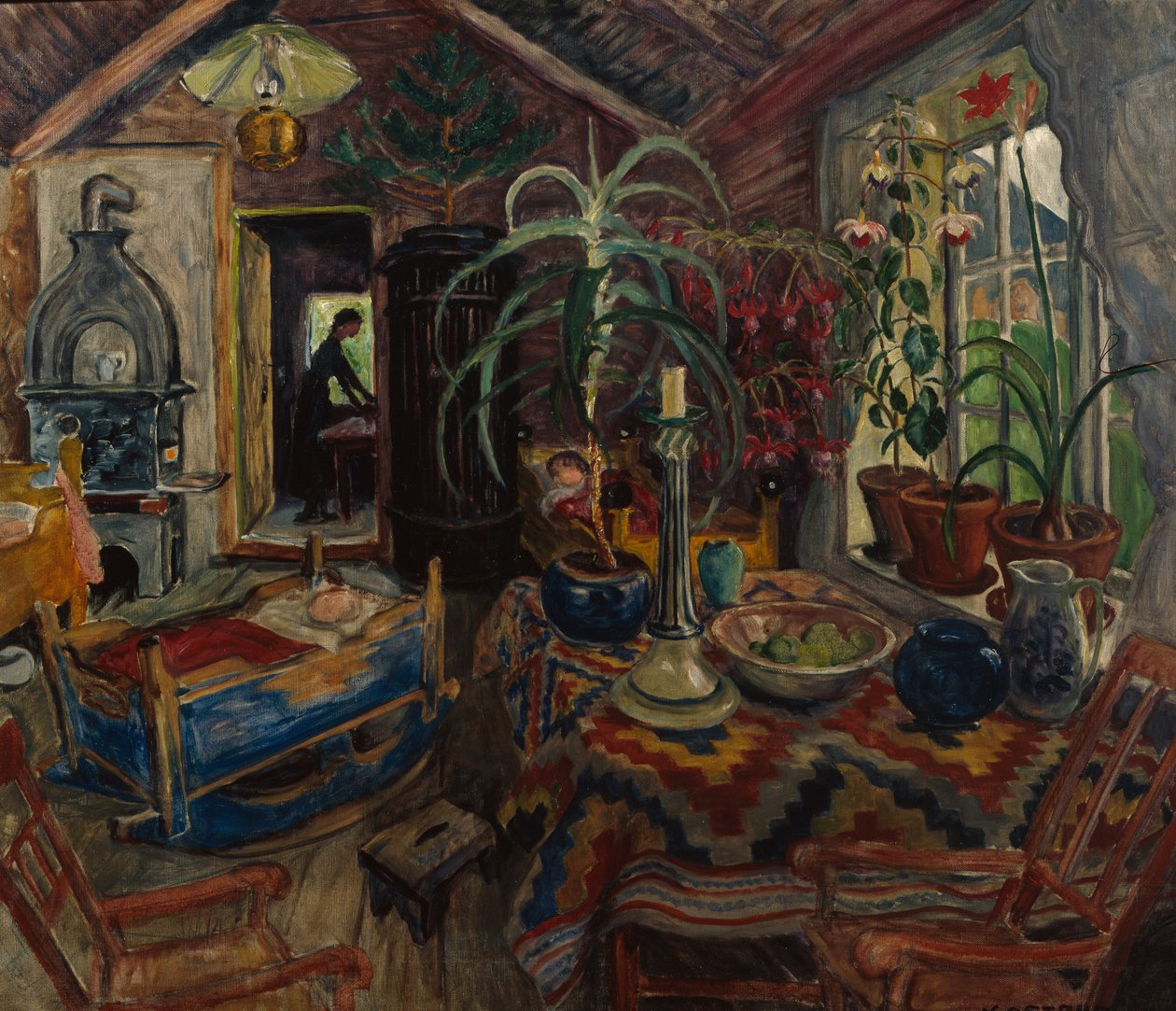 Beşikli İç Mekan, c.1925 (tuval üzerine yağlı boya) by Nikolai Astrup