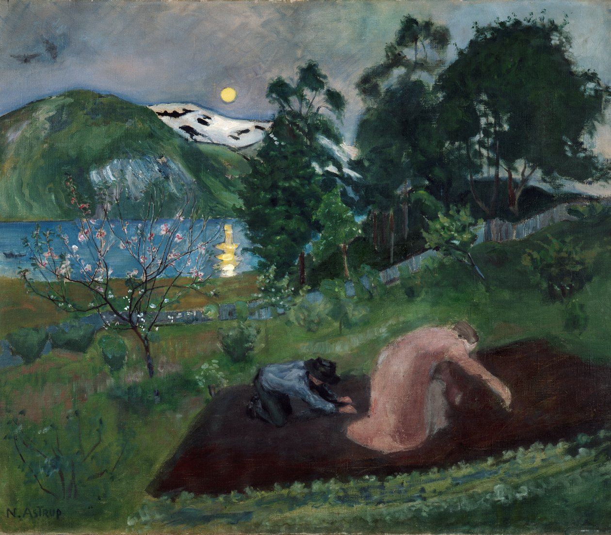 Bahçede bahar gecesi (Bahçede gece çalışması) by Nikolai Astrup