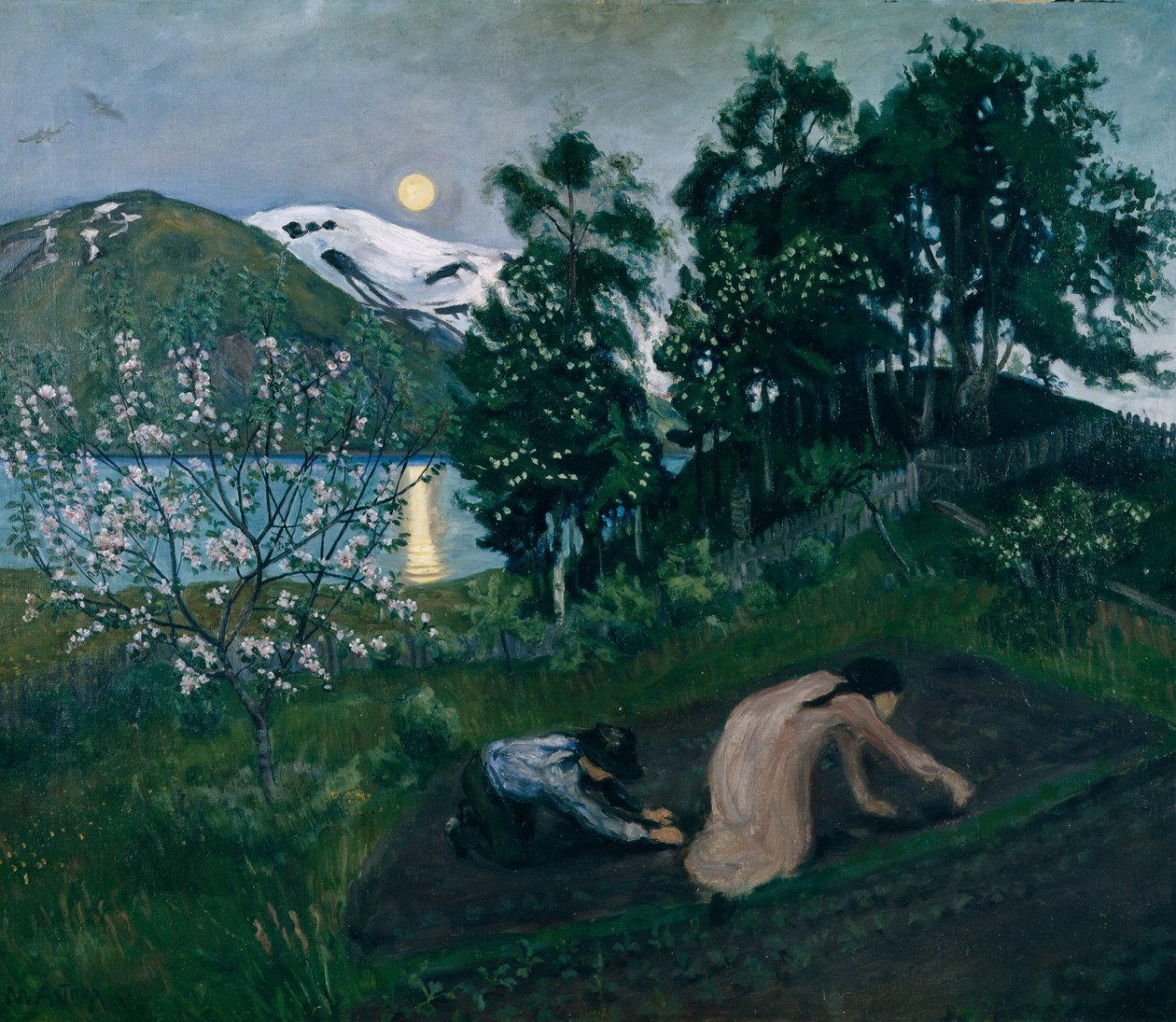 Bahçede bahar gecesi, Bahçede gece çalışması by Nikolai Astrup