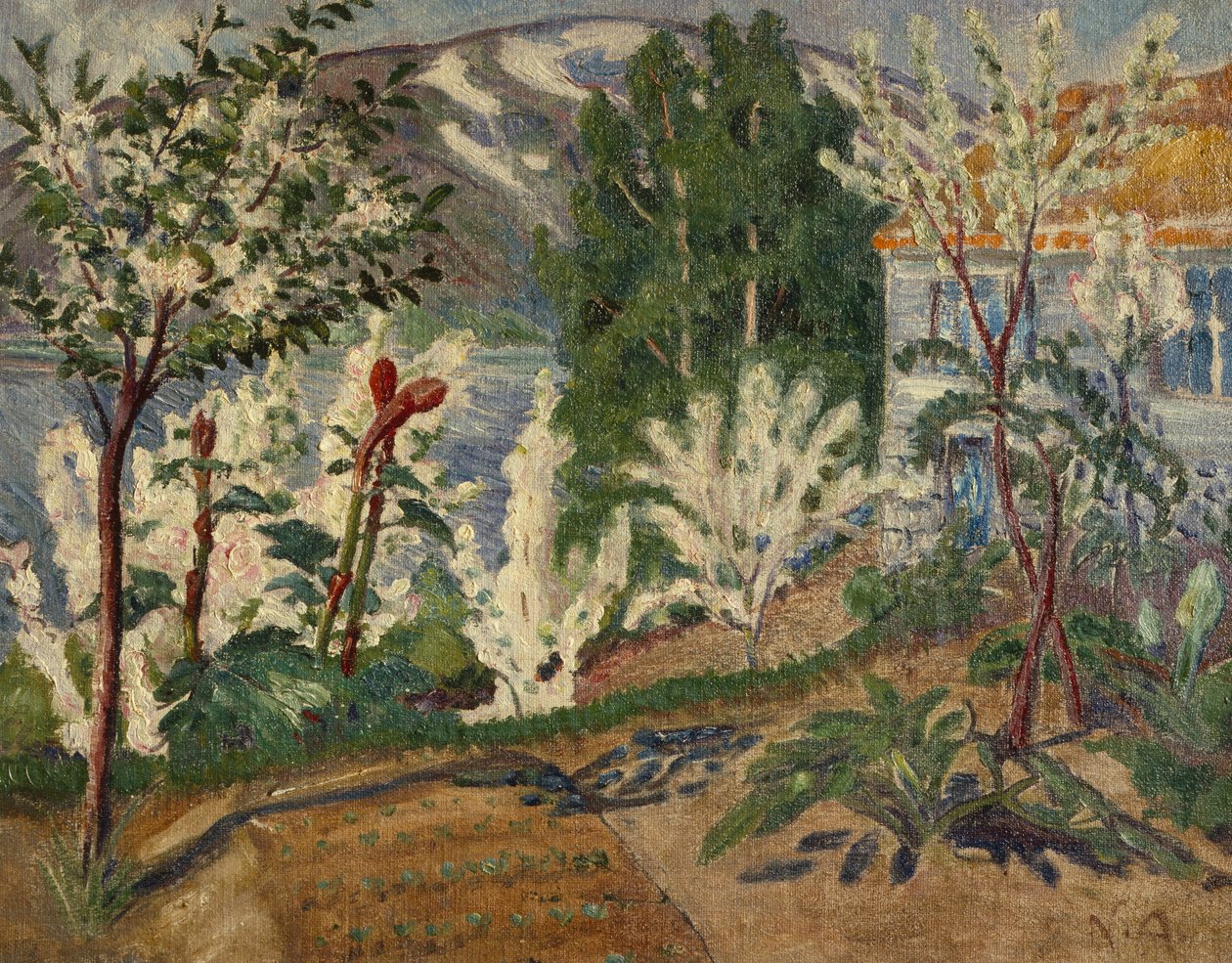 Jølster sularında beyaz çiçek açan by Nikolai Astrup