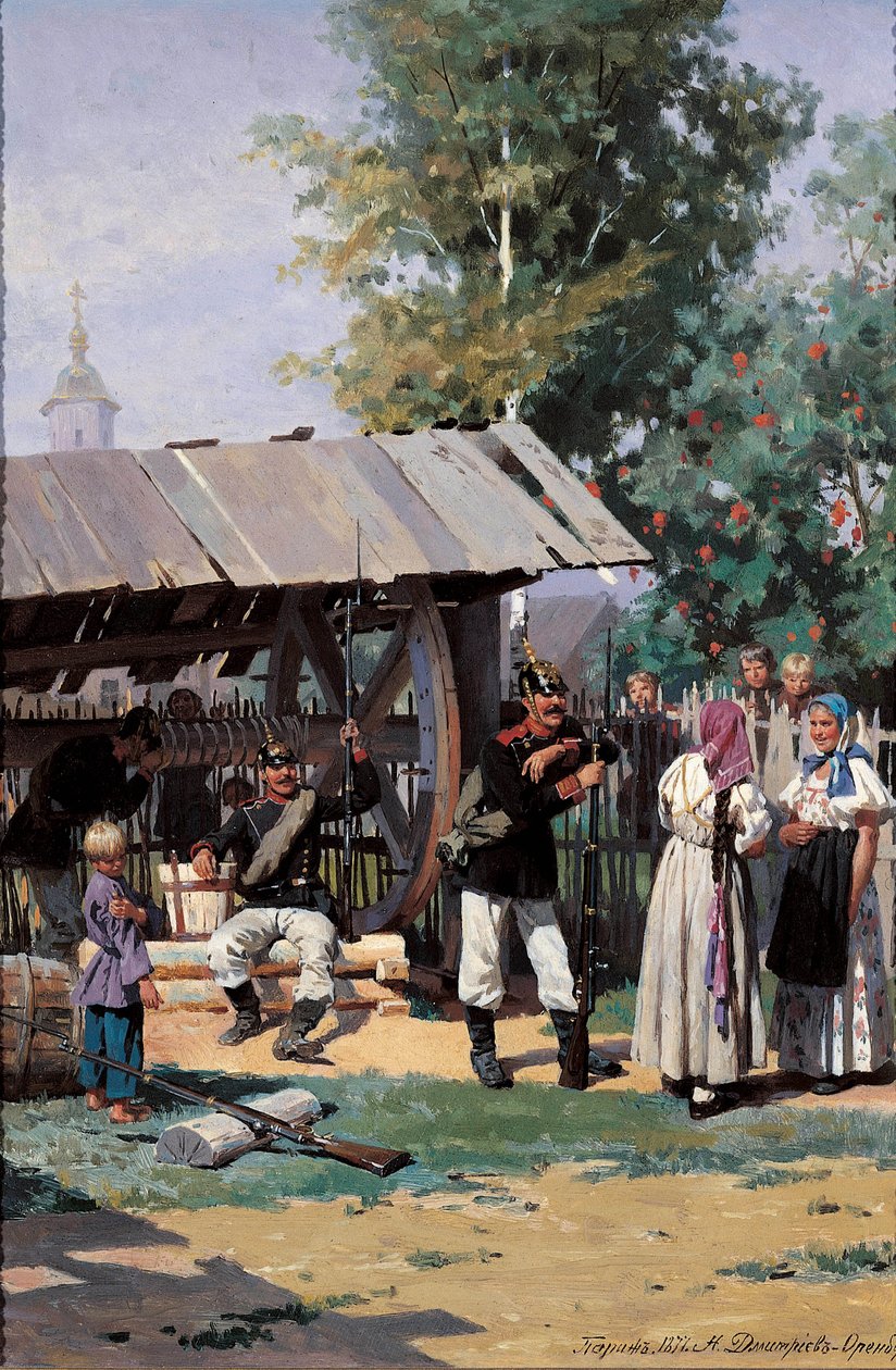 Bir Köy Köyünde Rus Askerleri, 1877 by Nikolai Dmitrievich Dmitriev Orenburgsky