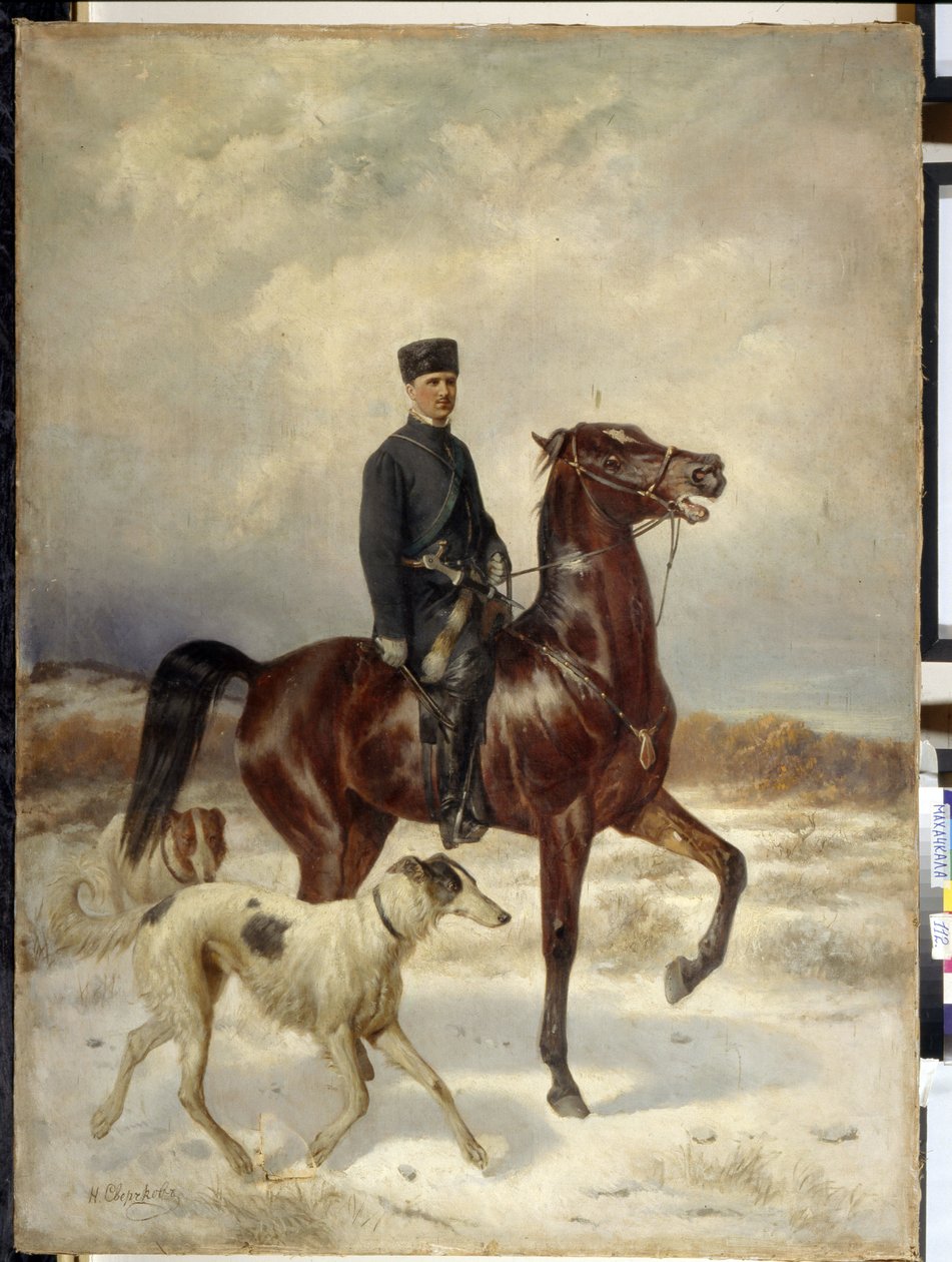 Avcı (Avcı). At sırtında ve Barzoi köpekleri (Rus tazı) eşliğinde. Nikolai Yegorovich Sverchkov