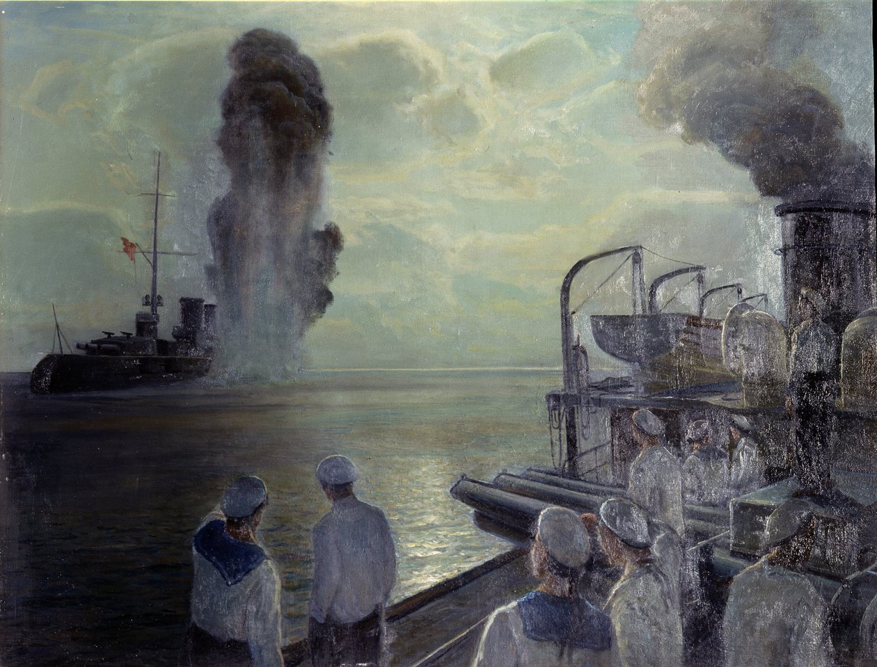 1917 Rus Devrimi: Rus Karadeniz Filosu 18 Haziran 1918'de kendi gemilerini batırdı. (18 Haziran 1918'de Karadeniz Filosunun kendi kendini batırması). Nikolai Eviampievich Bublikov (1871-1942), tuval üzerine yağlı boya tablosu by Nikolai Evlampievich Bublikov