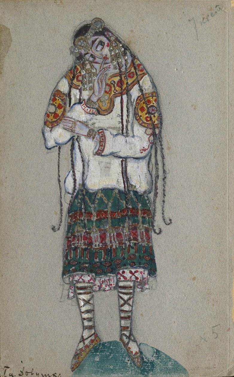 Kız. Bale için kostüm tasarımı Bahar Ayini Le Sacre du Printemps, I. Stravinsky, 1912 by Nikolai Konstantinowitsch Roerich