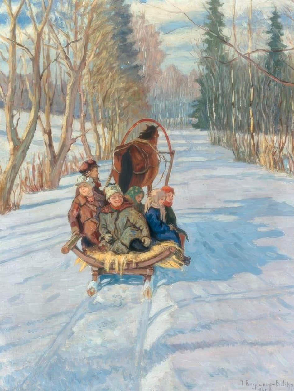 Bir kızak üzerinde çocuklar by Nikolai P. Bogdanow Bjelski