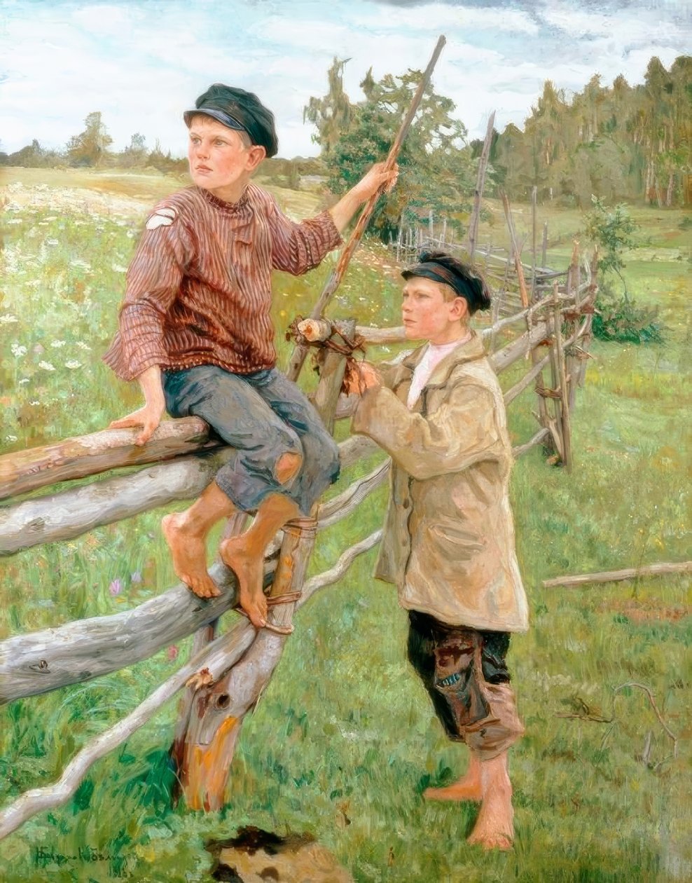 Çocuklar bir manzara by Nikolai P. Bogdanow Bjelski
