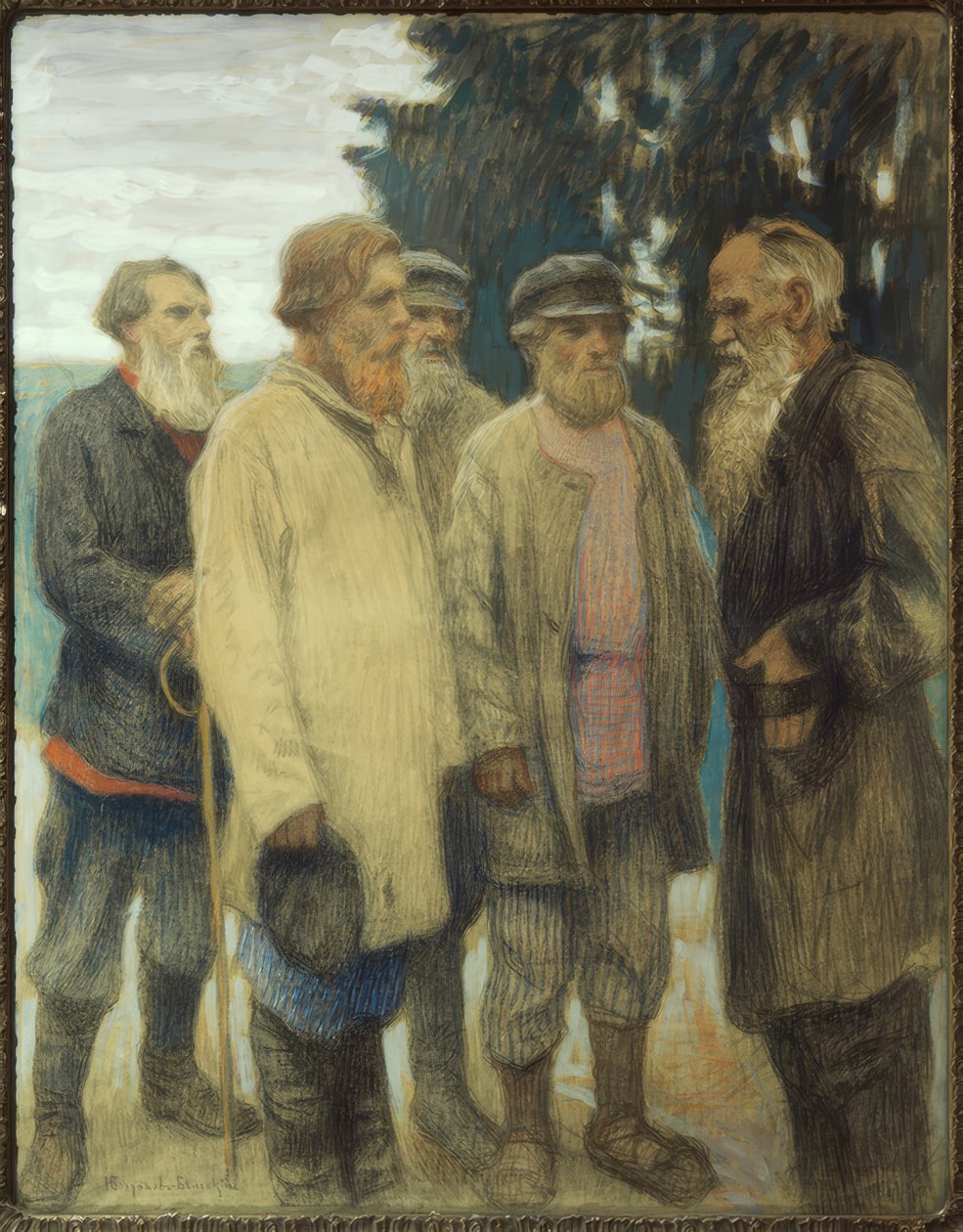 Çiftçilerle Leo Tolstoj / Bogdanow-Bjelski tarafından pastel by Nikolai P. Bogdanow Bjelski