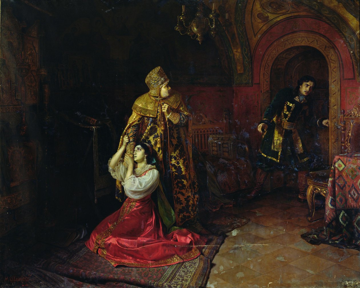 Godunov'un ailesinin son dakikaları (tuval üzerine yağlı boya) by Nikolai Pavlovich Shakhovskoi