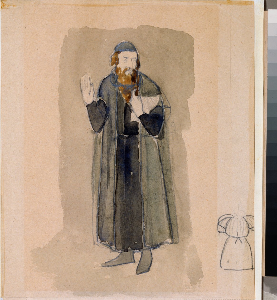 Alexander Pushkin'in (1799-1837) "Avare Şövalyesi" adlı tiyatro oyunu için tefeci, hazırlık kostümü (Puşkin'in Cimri Şövalyesi tiyatro oyunu için kostüm tasarımı) - Nikolai Pavlovich Ulyanov (Ulyanov) (1875) -1949), kurşun kalem ve by Nikolai Pavlovich Ulyanov