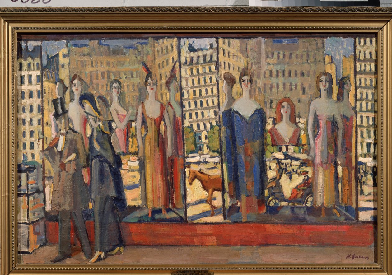 Paris Vitrinleri (Paris Vitrinleri) - Nikolai Pavlovich Ulyanov'un (Ulianov) (1875-1949) tablosu, tuval üzerine yağlı boya by Nikolai Pavlovich Ulyanov