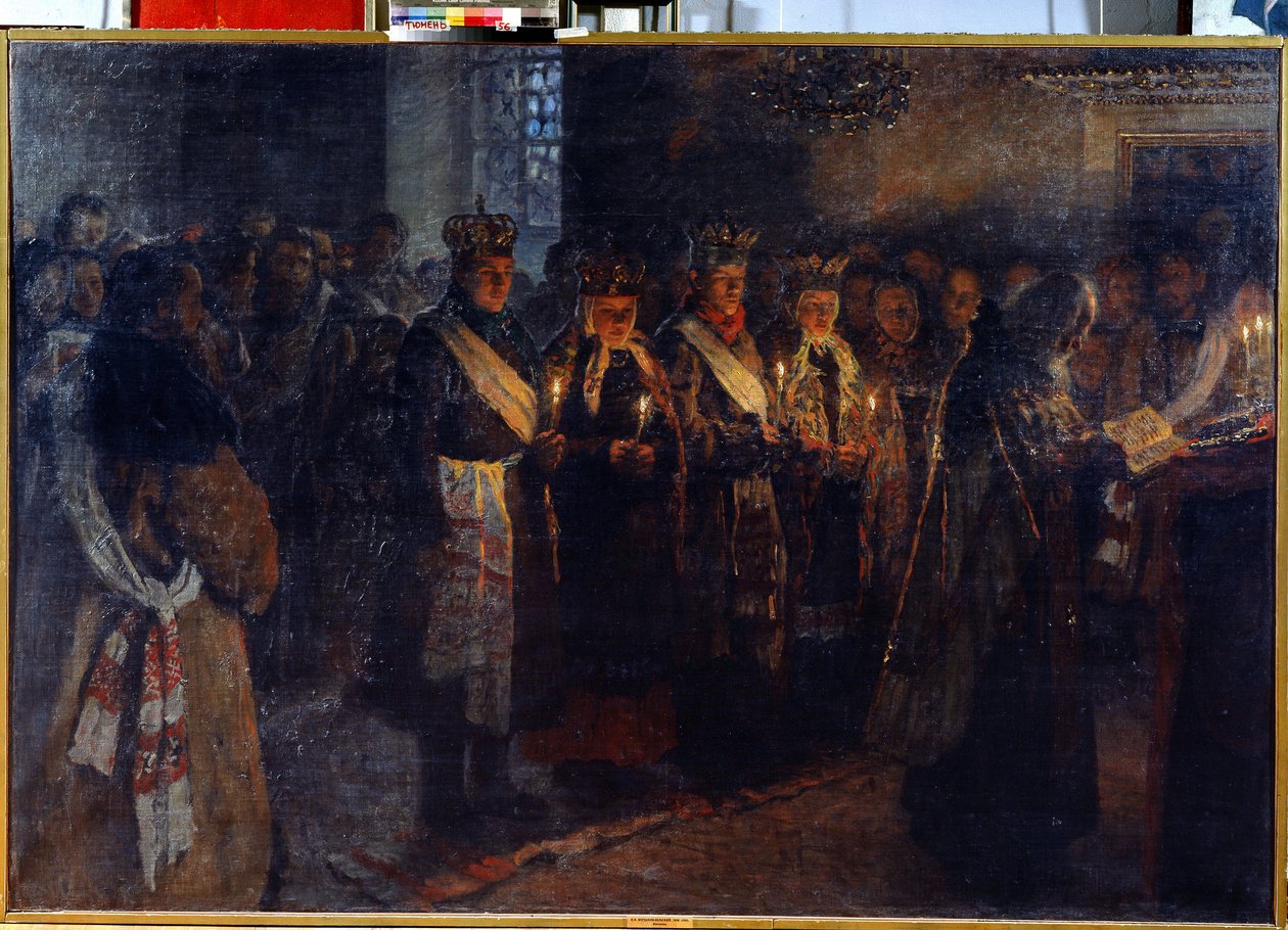 Ortodoks bir rahiple düğün by Nikolai Petrovich Bogdanov Belsky