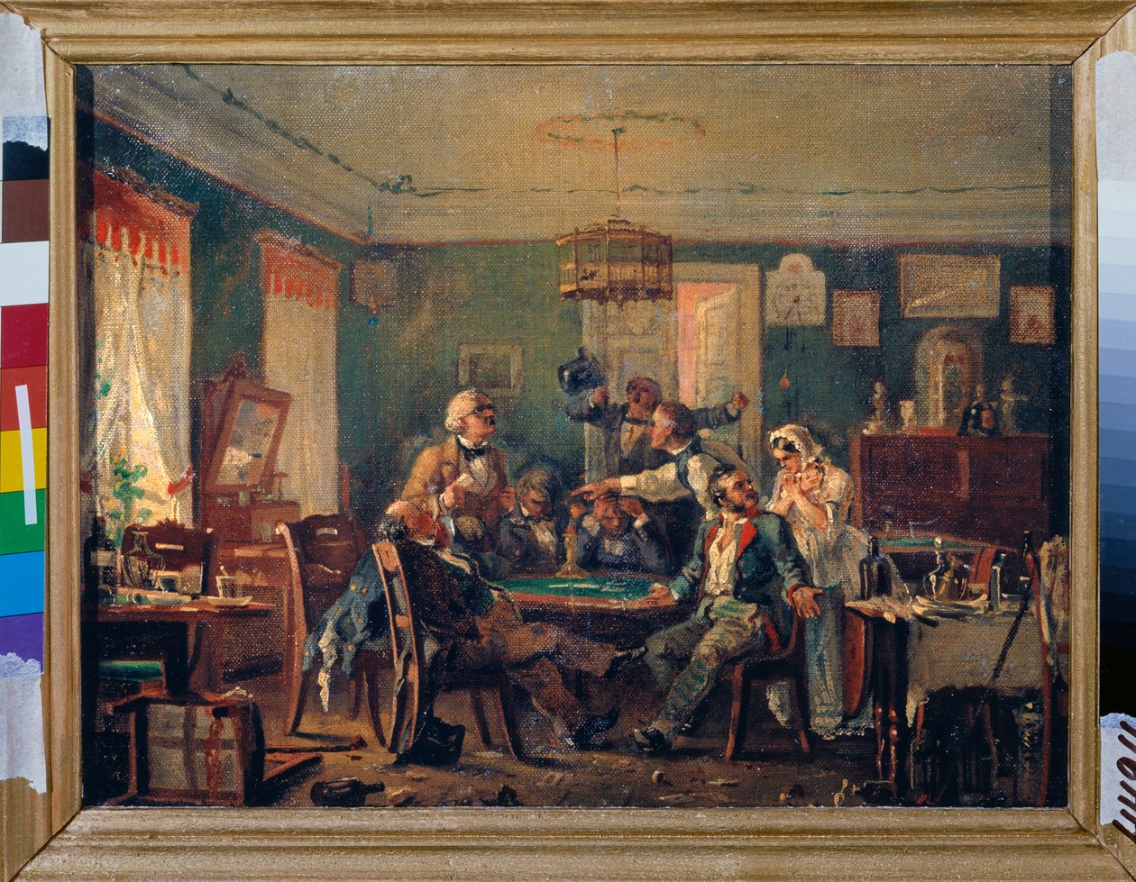 Kart Oyunu - Kart Oyunu - Nikolai Petrovich Petrov (1834-1876), Tuval Üzerine Yağış, 1850 - 19. Yüzyıl Rus Sanatı - Eyalet Rus Müzesi, Saint Petersburg by Nikolai Petrovich Petrov