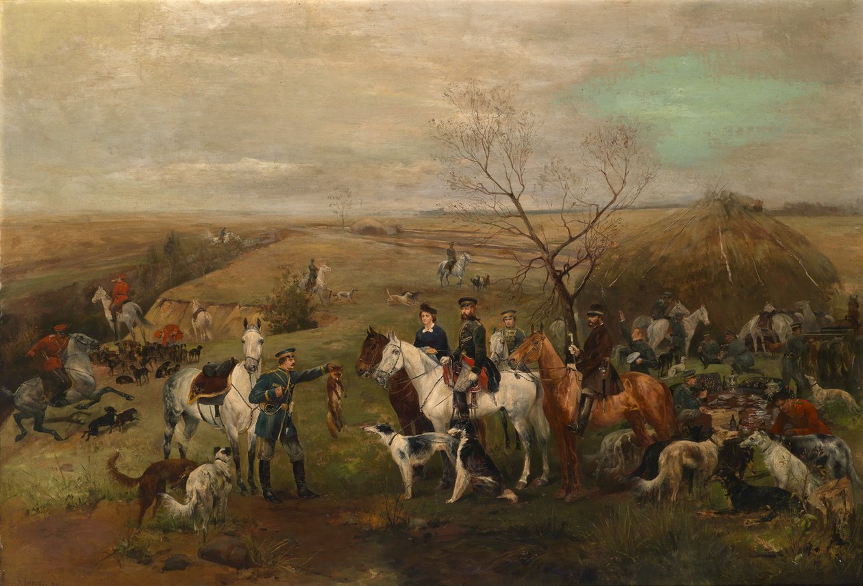 İmparator Alexander III ve İmparatoriçe Maria Feodorovna ile av partisi, 1880
