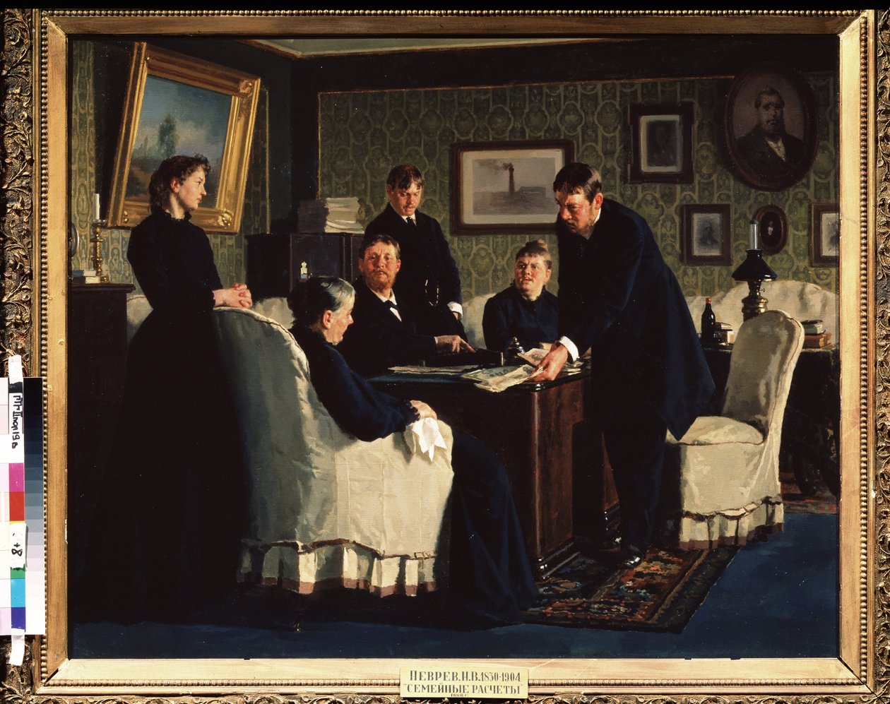 Aile Hesapları. Nikolai Vasilyevich Nevrev'in (1830-1904) tablosu, tuval üzerine yağlı boya by Nikolai Vasilievich Nevrev