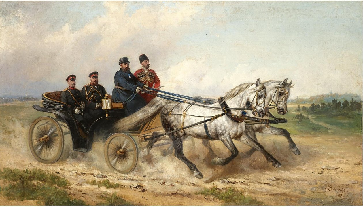 Bir arazide Çar Alexander III ve Kaiser Wilhelm II, 1888 by Nikolai Yegorovich Sverchkov