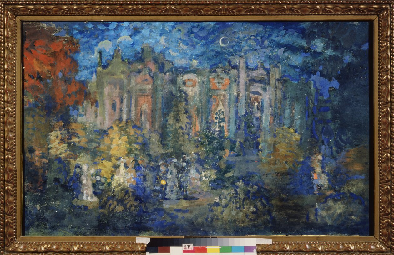 Gece partisi. Nikolai Nikolayevich Sapunov (Sapounov) (1880-1912), karton üzerine tempera, 1900 civarı. Rus sanatı, 20. yüzyıl, sembolizm. Devlet A. Radishchev Sanat Müzesi, Saratov (Rusya). by Nikolaj Nikolaevic Sapunov