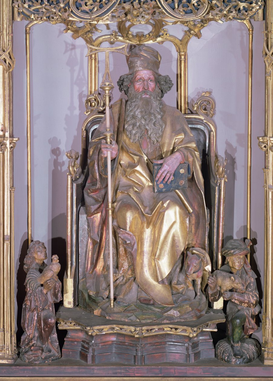 Isenheim Altarpiece, Saint Anthony the Hermit Saint Anthony detayı, ahşap üzerine c.1490 altın boya by Nikolaus Hagenauer