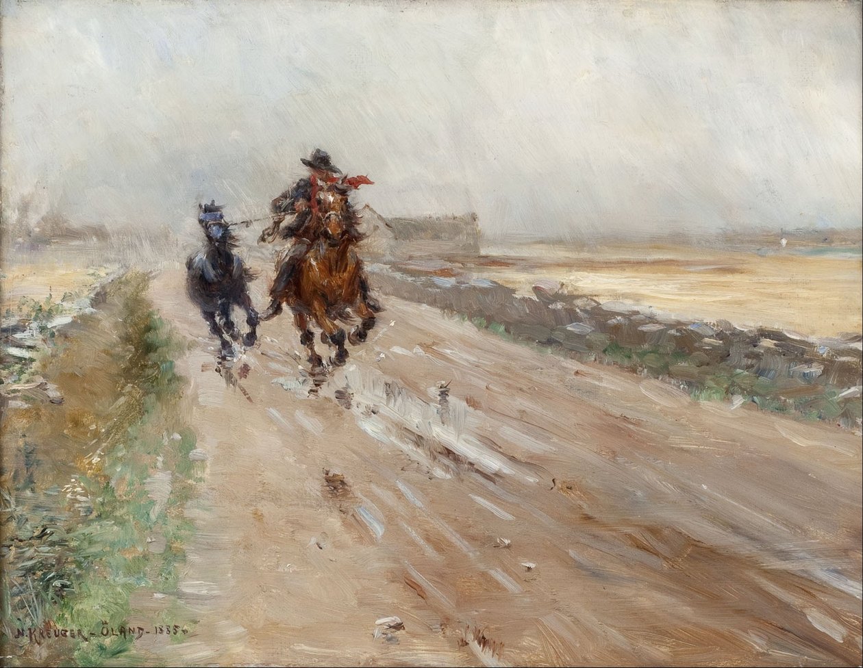 Landscape of Oland, gypsies on a horse  by Nils Kreuger