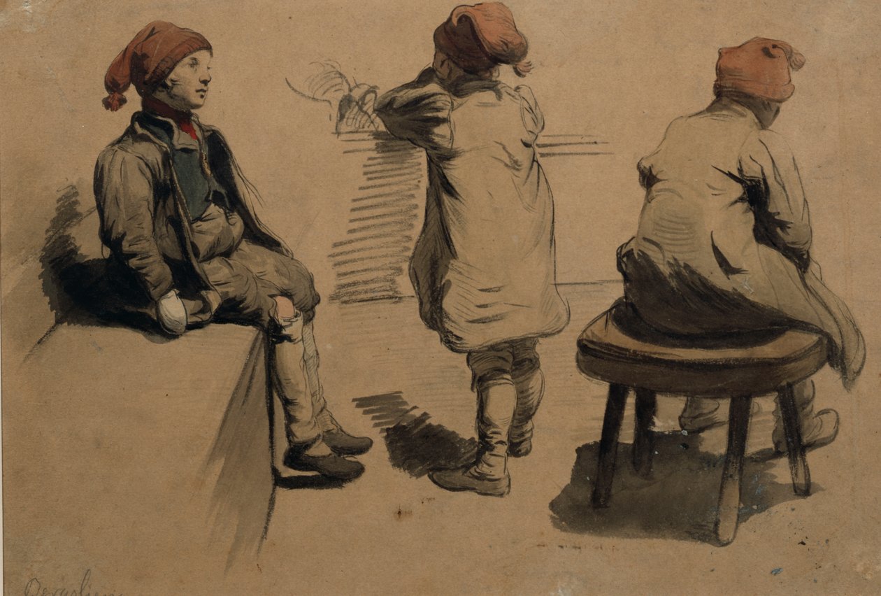 Pixie başlıklı erkekler (kağıt üzerine sulu boya) by Nils Bergslien