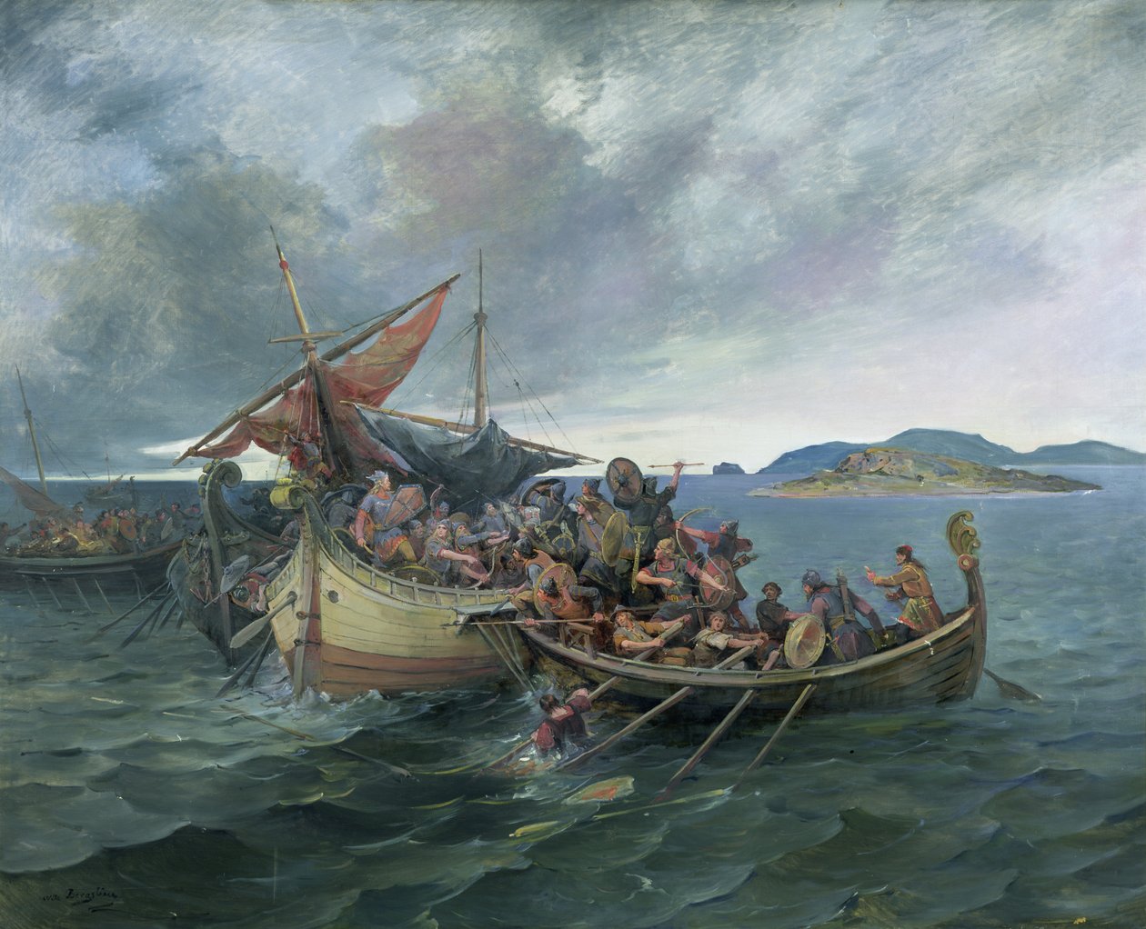 Svolder Savaşı (tuval üzerine yağlı boya) by Nils Bergslien