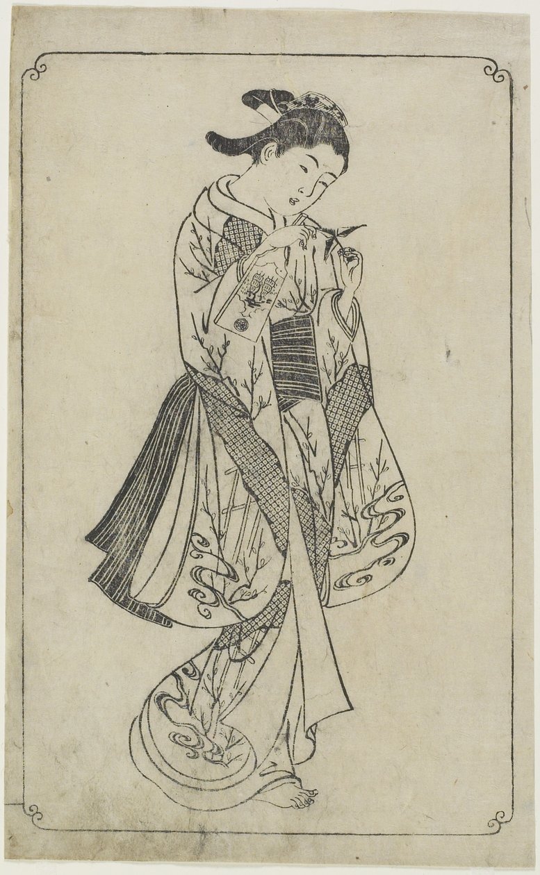 (ಕೋರ್ಟೆಸನ್ ಹೋಲ್ಡಿಂಗ್ ಎ ಬ್ಯಾಟಲ್‌ಡೋರ್), 1739 ಟರ್ಕ್ by Nishikawa Sukenobu