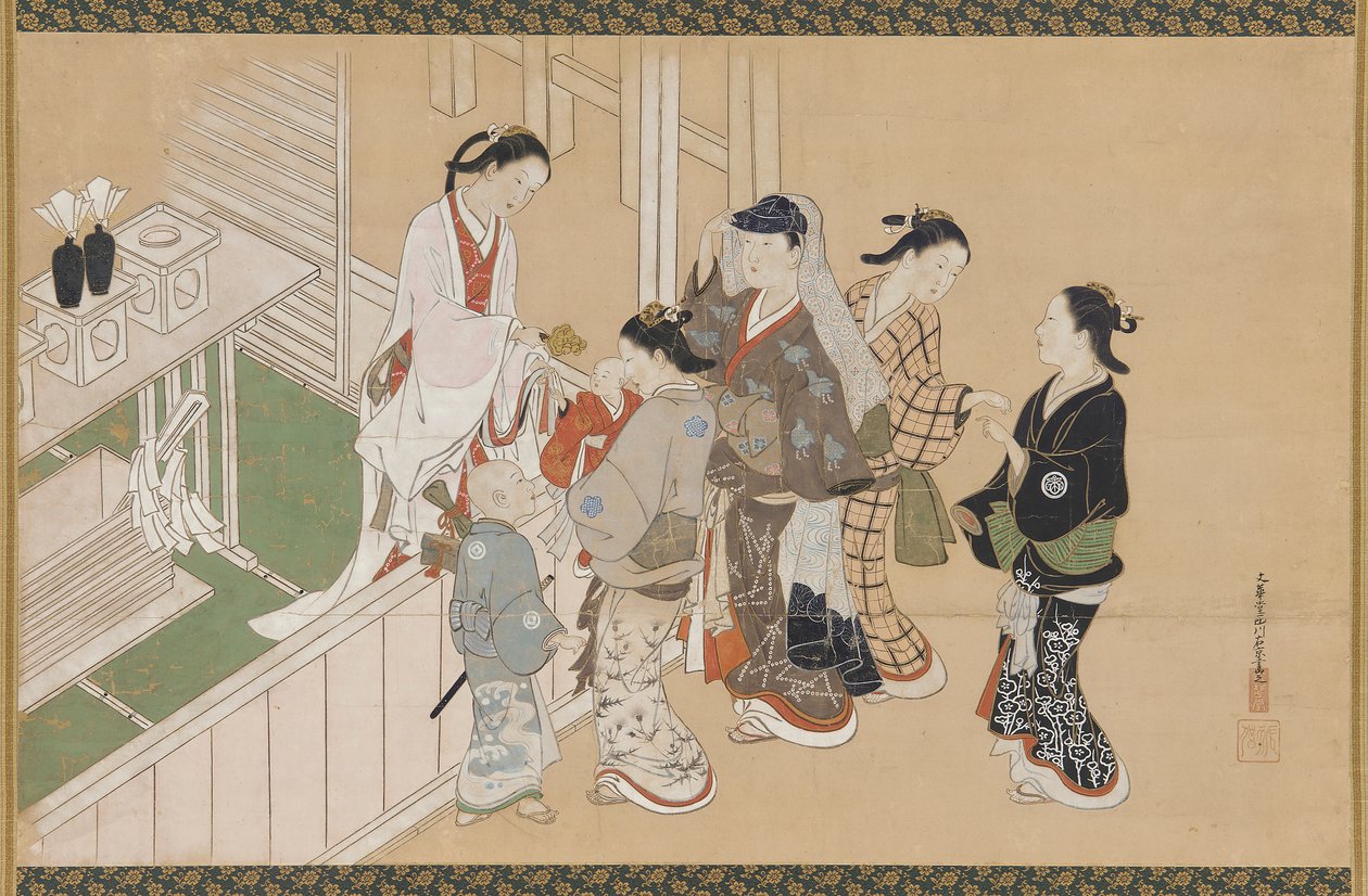Bebeğin bir Şinto tapınağına ilk ziyareti, Edo dönemi, 17. yüzyılın sonu - 18. yüzyılın başı. by Nishikawa Sukenobu