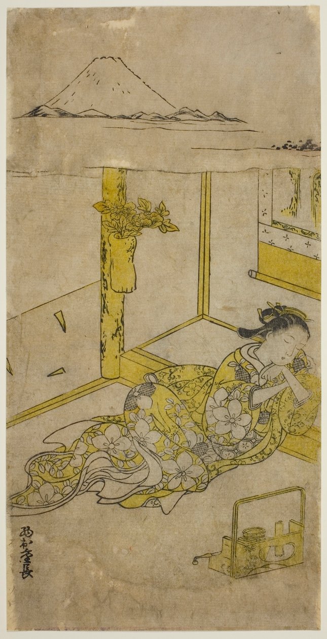Fuji Dağı ile Uyuyan Genç Kadın by Nishimura Shigenaga