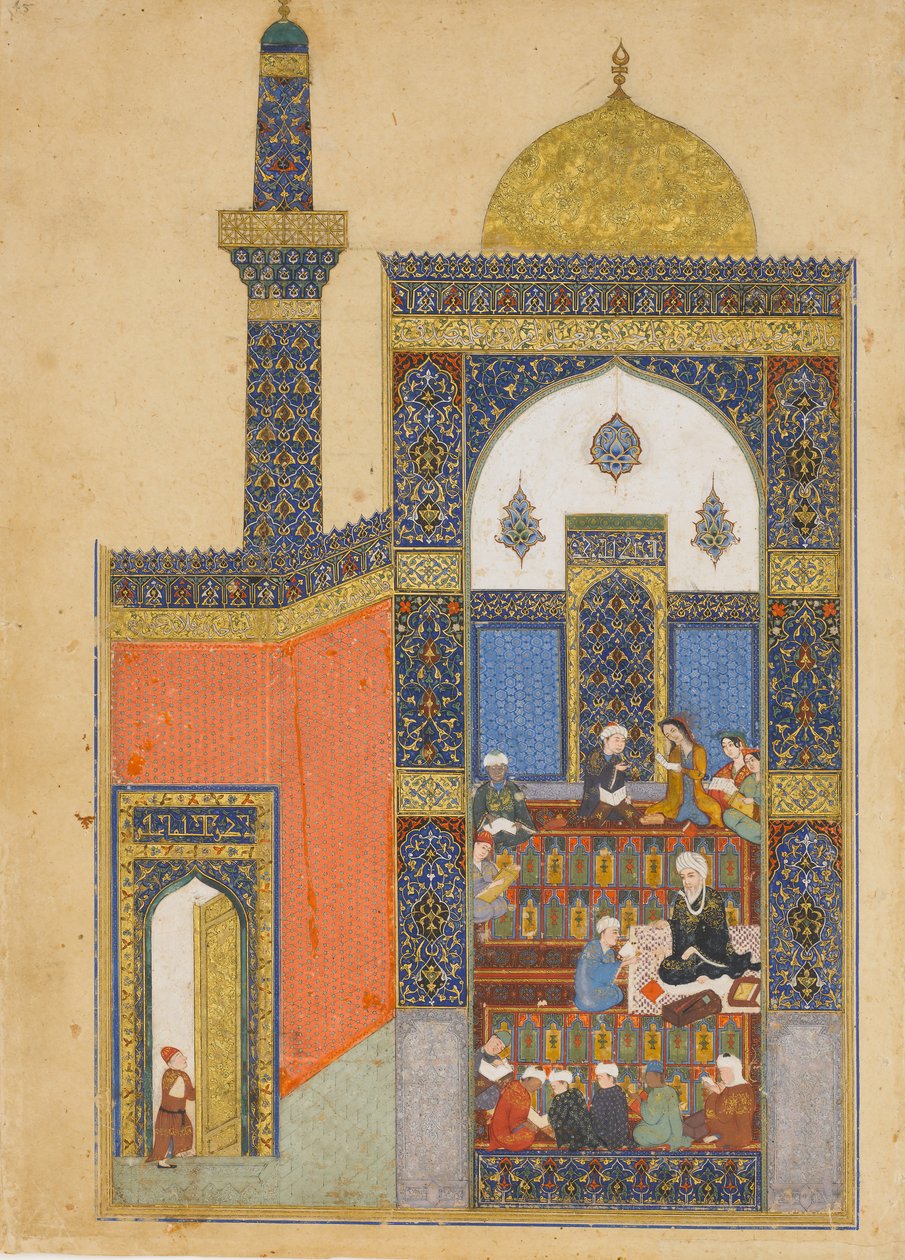 Leyla ve Mecnun Okulda, Nizamili Khamsa Beşlisinden bir yaprak, H. 835, MS 1431-32. by Nizami