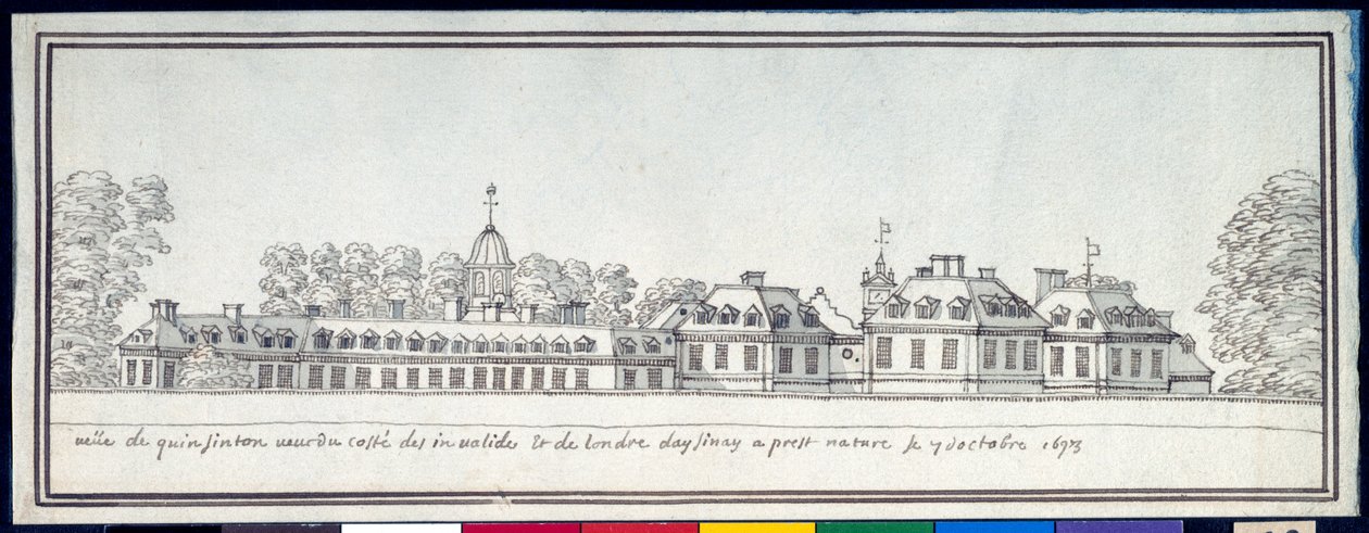 Kensington Sarayı, 7 Ekim 1693 (kağıt üzerinde yıkamalı kalem ve mürekkep) by Noel Gasselin