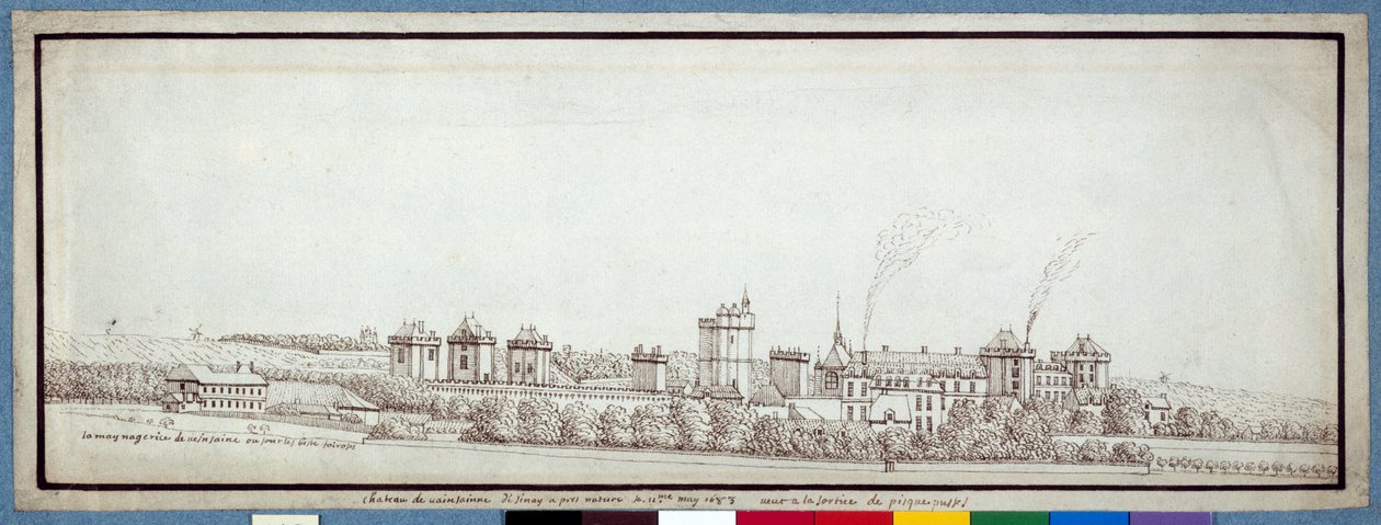 Bacaları tüten Chateau de Vincennes (kağıt üzerinde kalem ve mürekkep) by Noel Gasselin