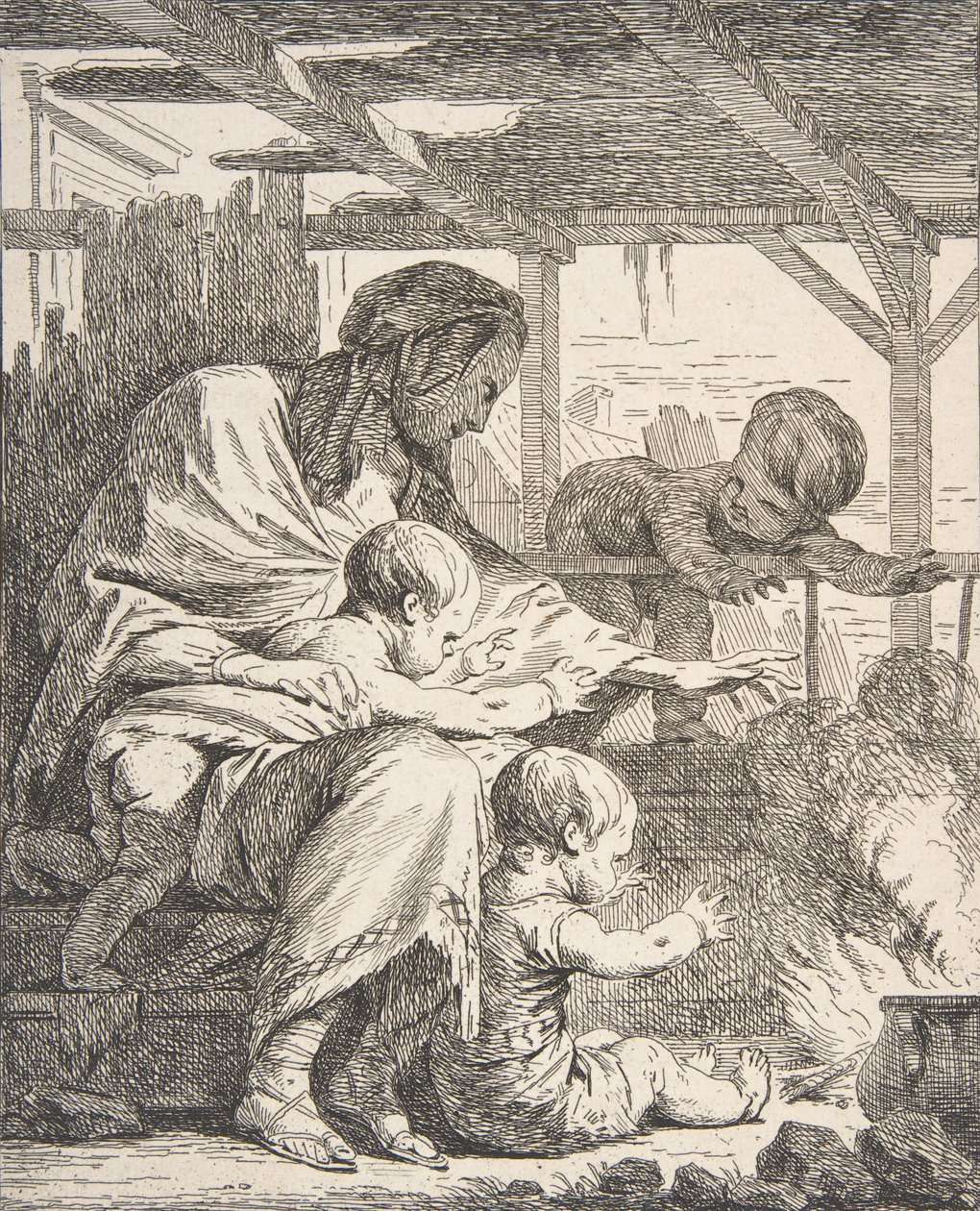 Ateşle Ellerini Isıtan Aile, 18. yüzyıl., 18. yüzyıl. by Noel Halle