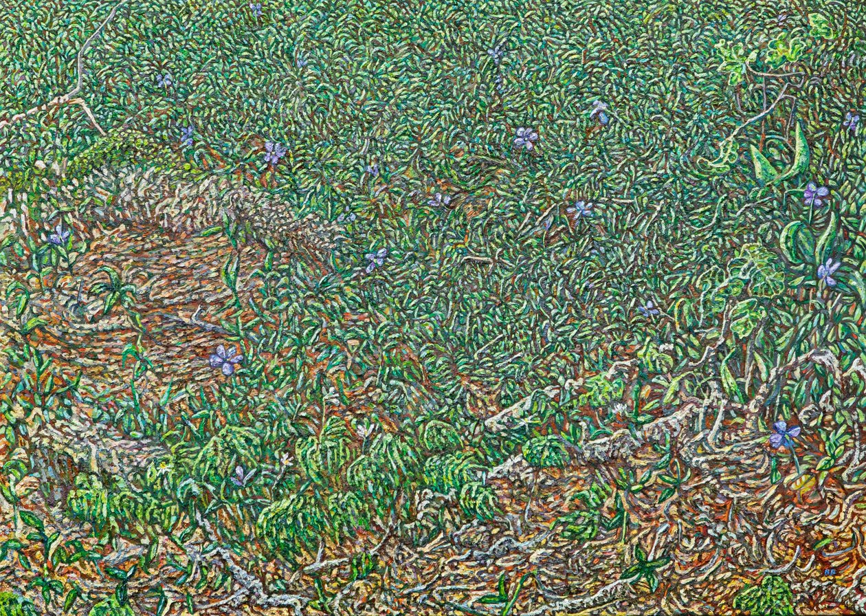 Enzilbett, 2023 (keten üzerine yağlıboya) by Noel Paine