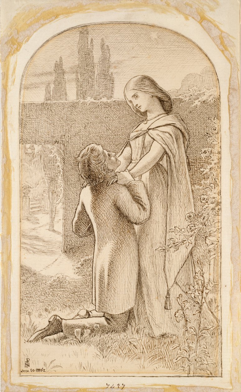 Yıldızların aydınlattığı bir bahçede iki aşık, 1862 by Noel Paton