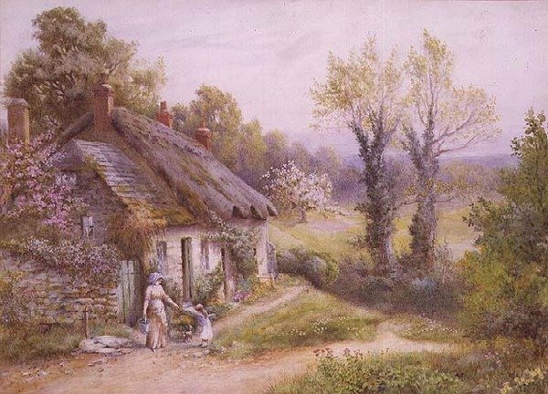 Bir Kulübe Bahçesinde Bir Anne ve Çocuk by Noel Smith