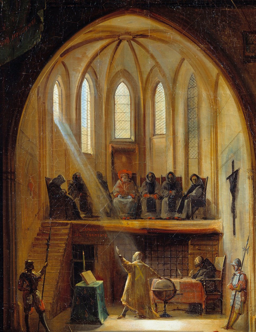 Engizisyon Mahkemesi huzurunda “” Galilee (1564-1642)” Detayı İtalyan astronom Galileo Galilei, Kopernik evreninin güneş merkezli model teorisini savunan çalışması nedeniyle 1633