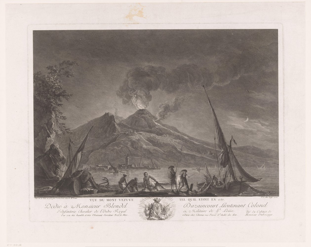 Balıkçılar ve aktif Vezüv ile manzara Vue du mont Vesuve tel quil etoit en 1757 (nesne üzerindeki başlık) by Noël Le Mire