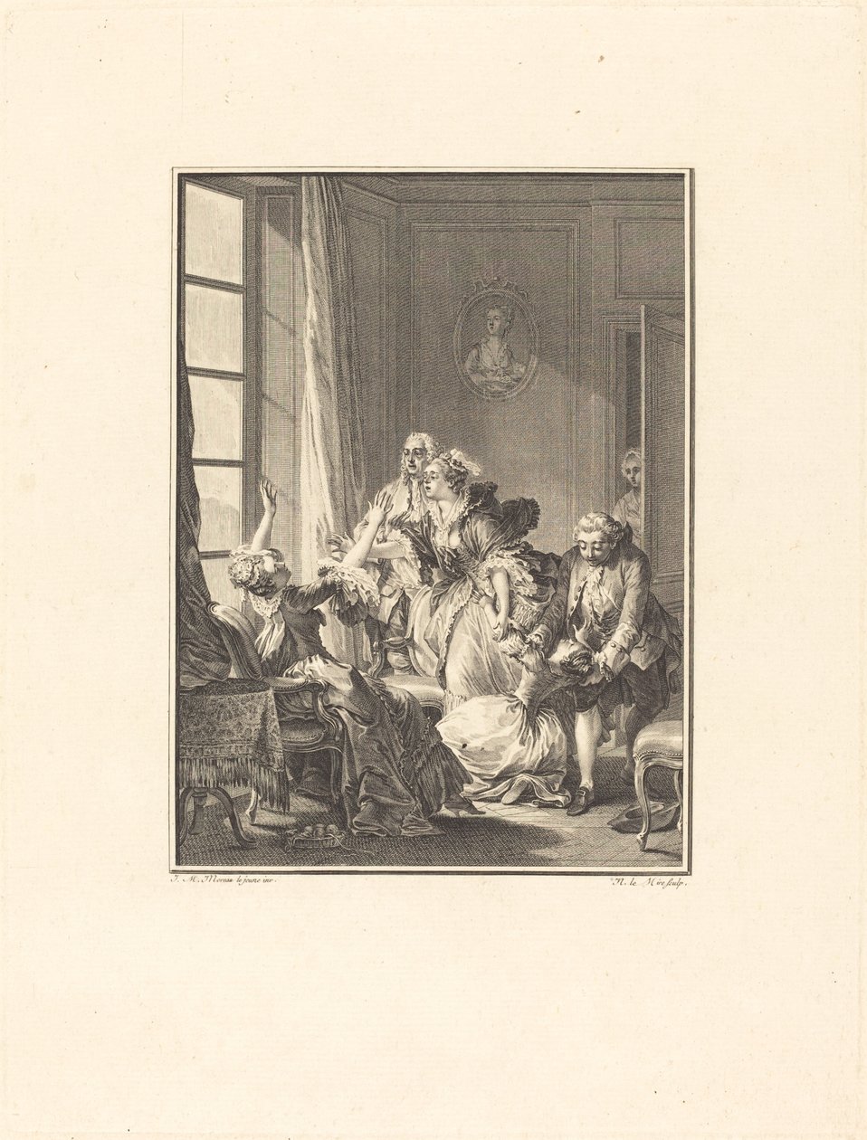 Julie bir koltukta bayılıyor by Noël Le Mire after Jean Michel Moreau