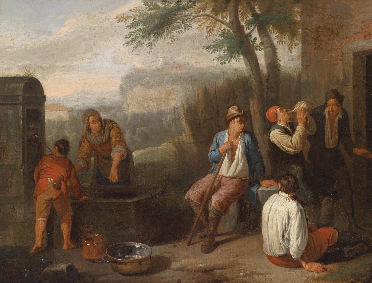 Bir çeşmede içen taşralıların olduğu güney manzarası by Norbert van Bloemen